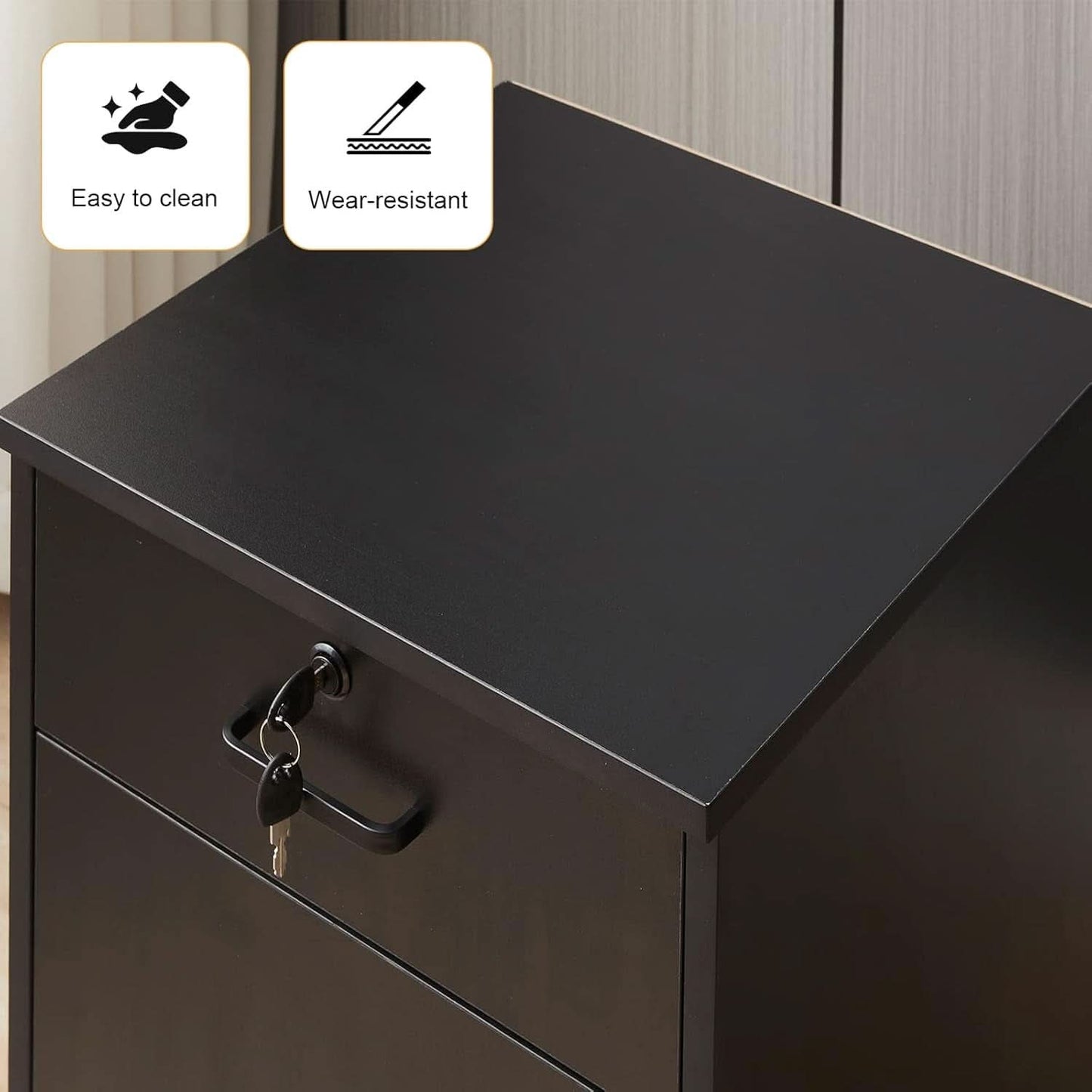 Mobile File Cabinet With Lockable Drawer And Four Wheels Black