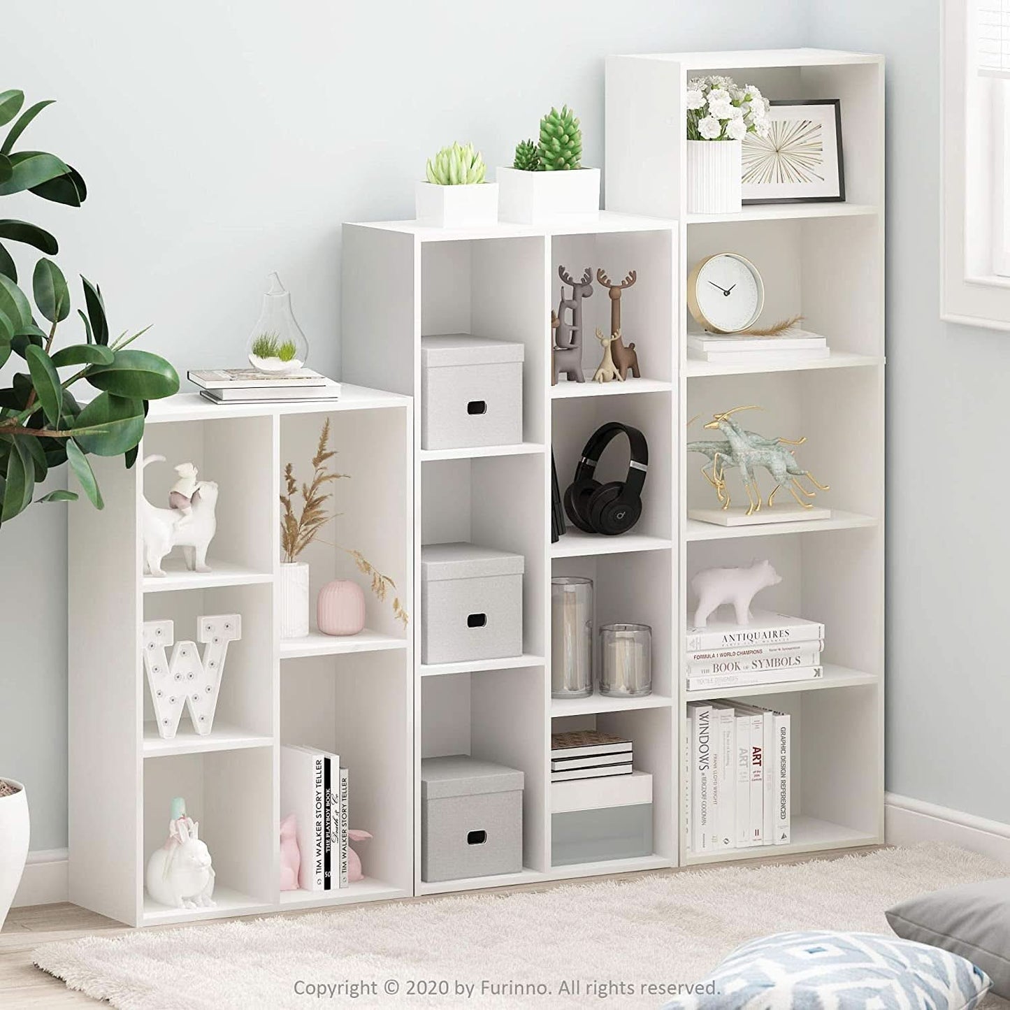 White 5 Tier Bookcase Storage Shelf For Living Room