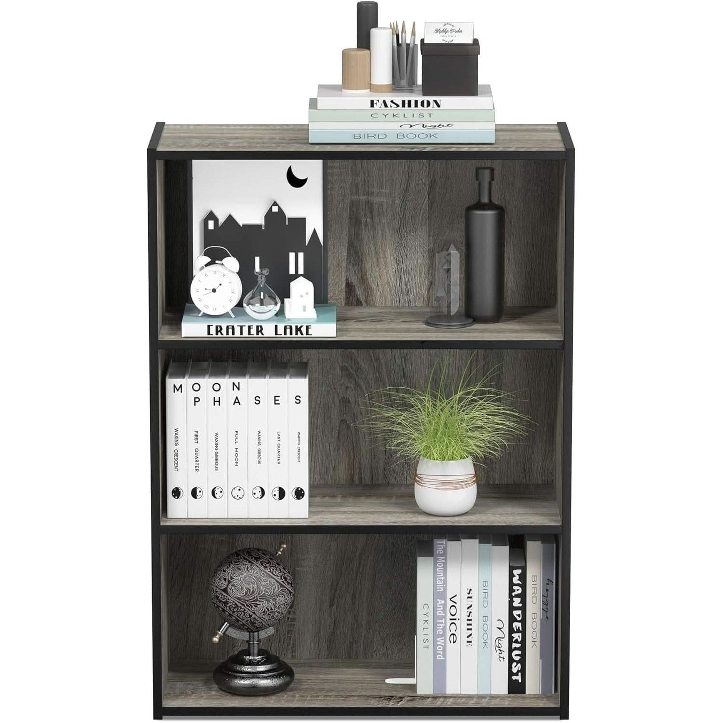 Pasir 3 Tier Open Shelf Bookcase in French Oak Grey