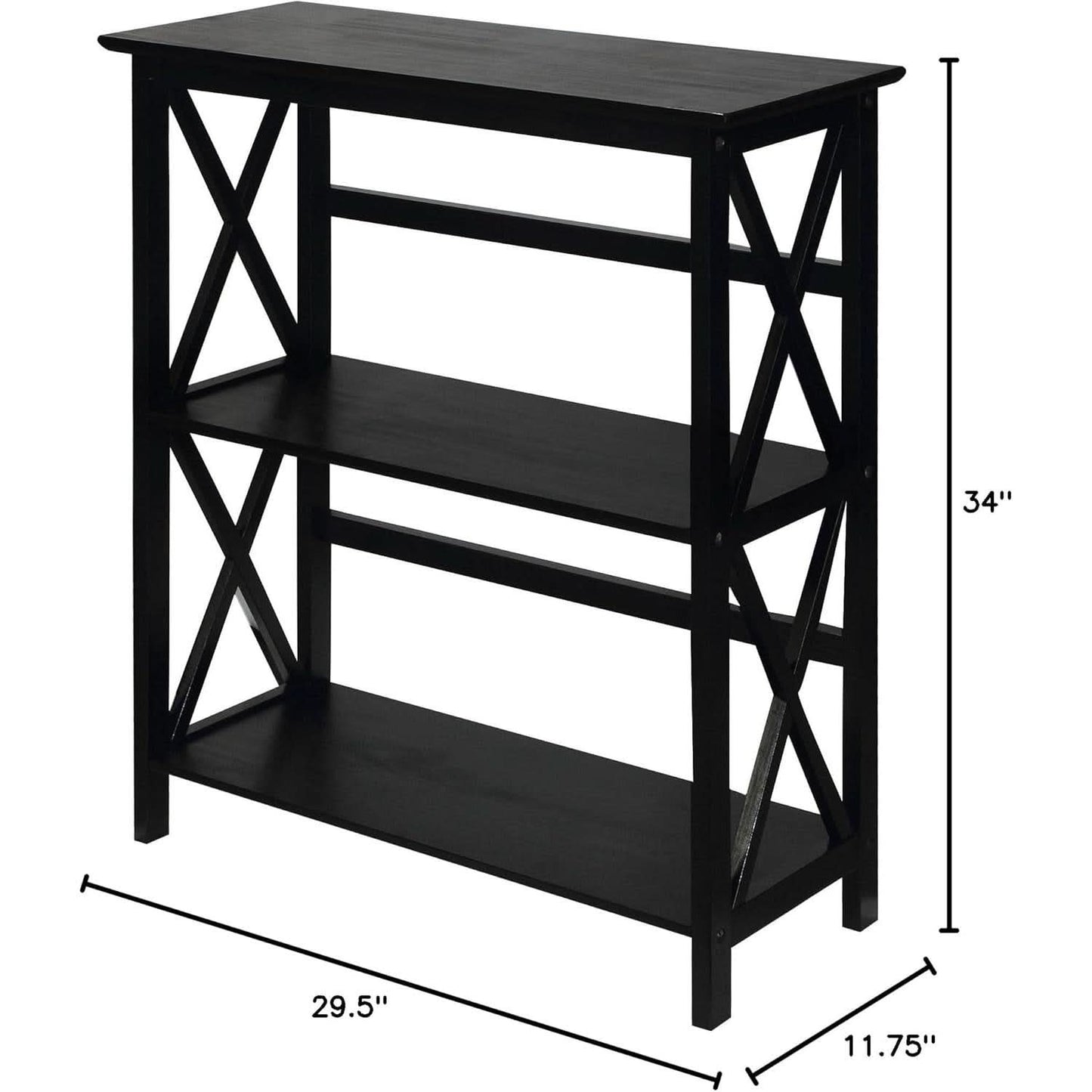 Montego 3 Shelf Bookcase Black Solid Wood Construction