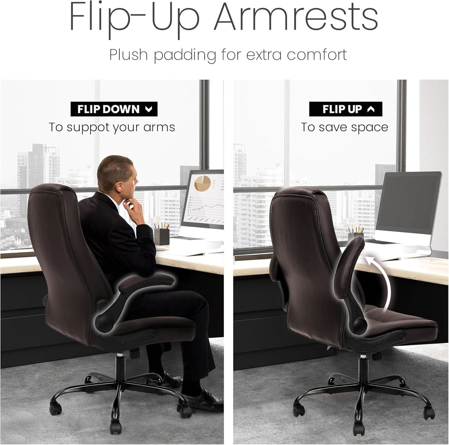Brown PU Leather Office Chair With Adjustable Height