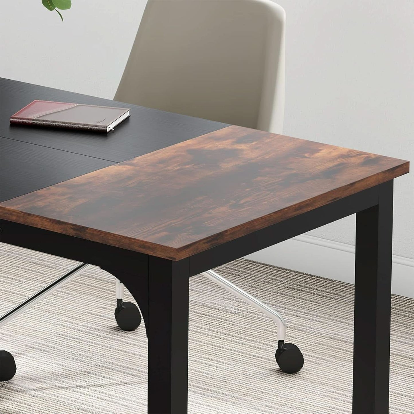 63 Inch Executive Desk Two Tone Brown Black Heavy Duty Frame