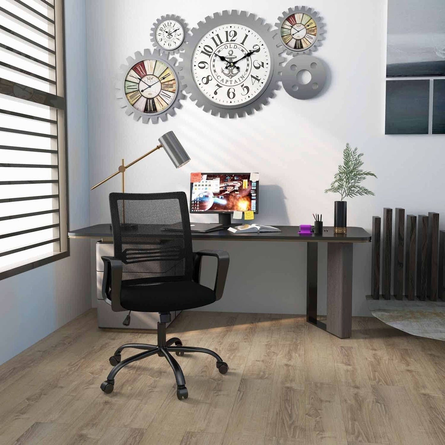 Black Ergonomic Mesh Office Chair With Armrests And Wheels