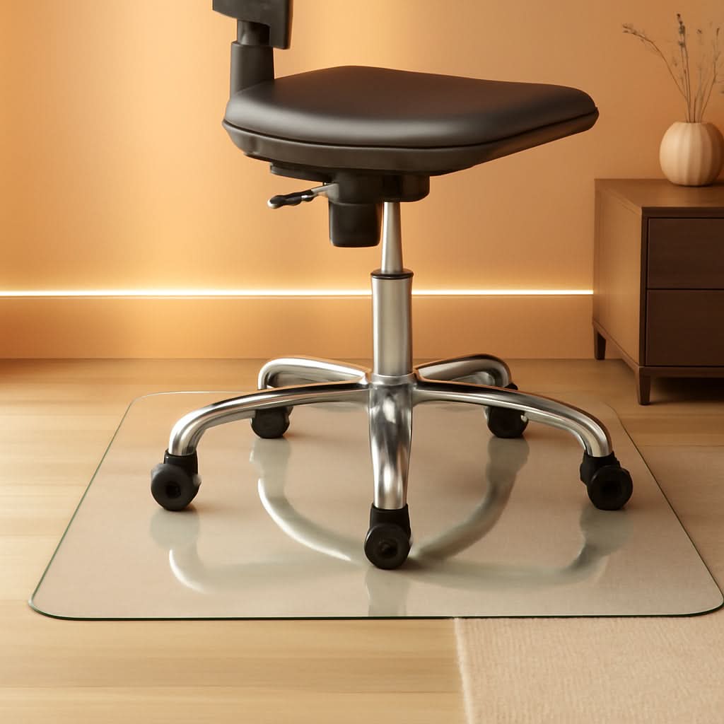 46 Inch Tempered Glass Office Chair Mat Protects Floors