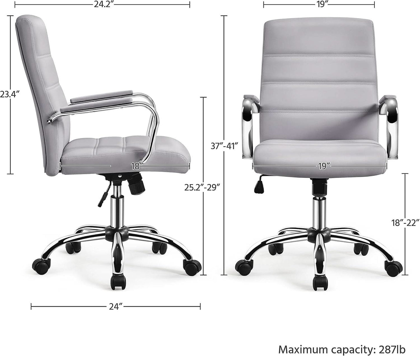 Mid Back Office Chair With Arms Gray Height Adjustable