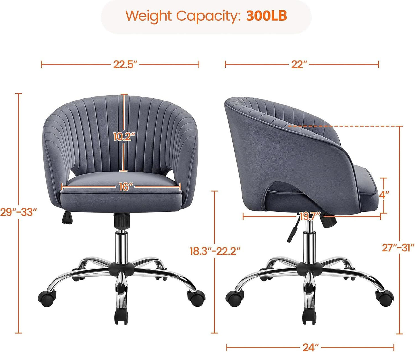 Dark Gray Velvet Swivel Office Chair Tufted Barrel Back