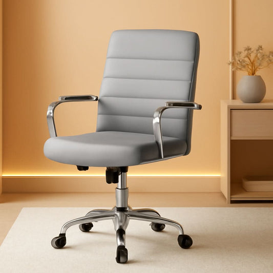 Mid Back Office Chair With Arms Gray Height Adjustable