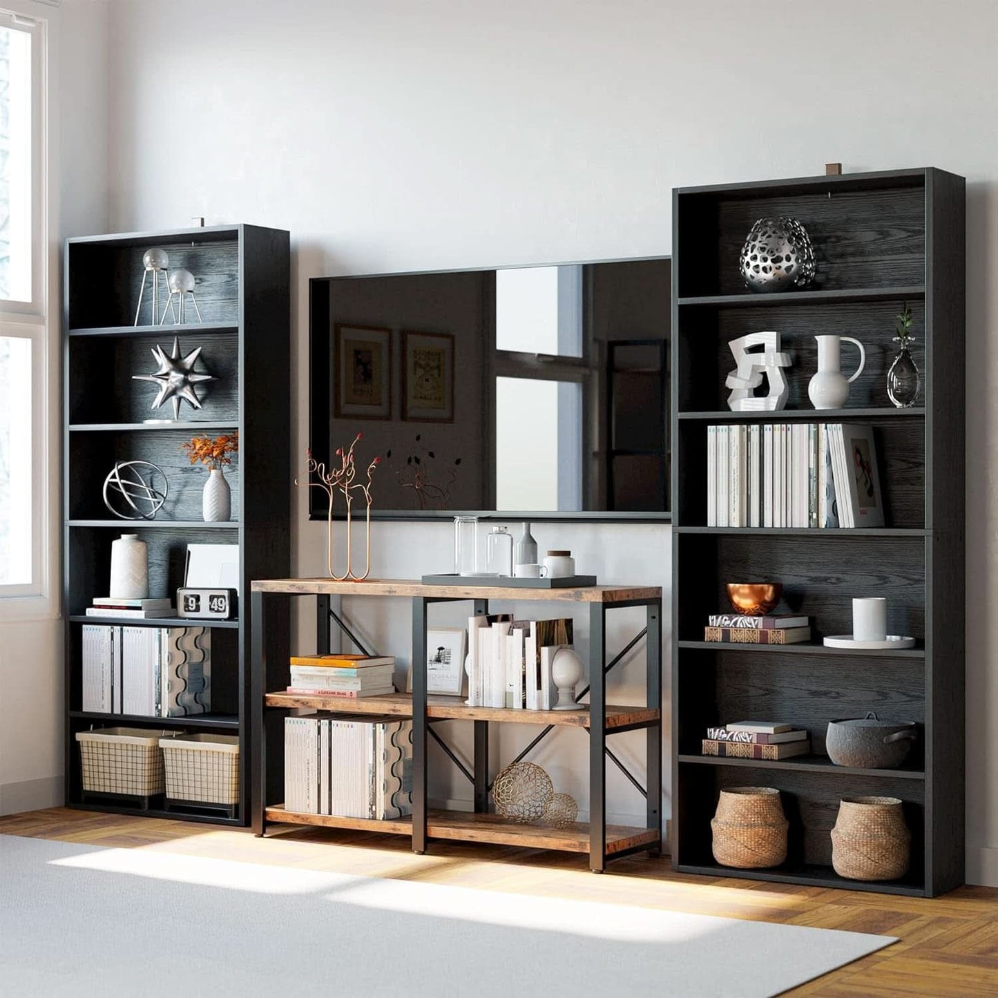 Floor Standing Walnut Finish Bookcase 6 Tier 70 Inches