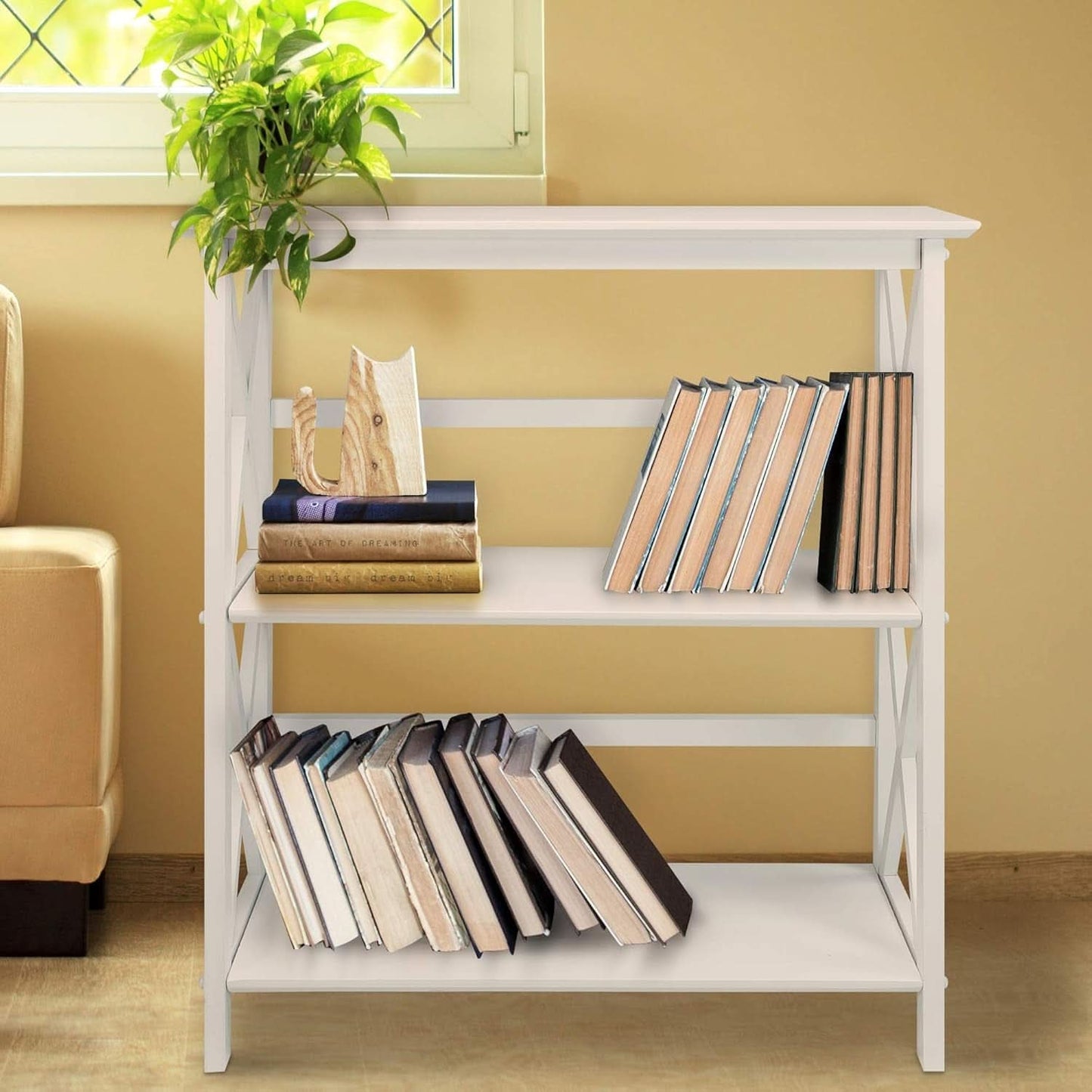 Montego 3 Shelf Bookcase White Modern X Design Storage