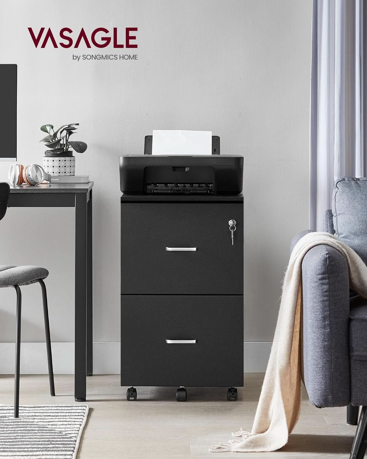 Two Drawer File Cabinet For Home Office A4 Size Black Honey Finish Space Saving Design