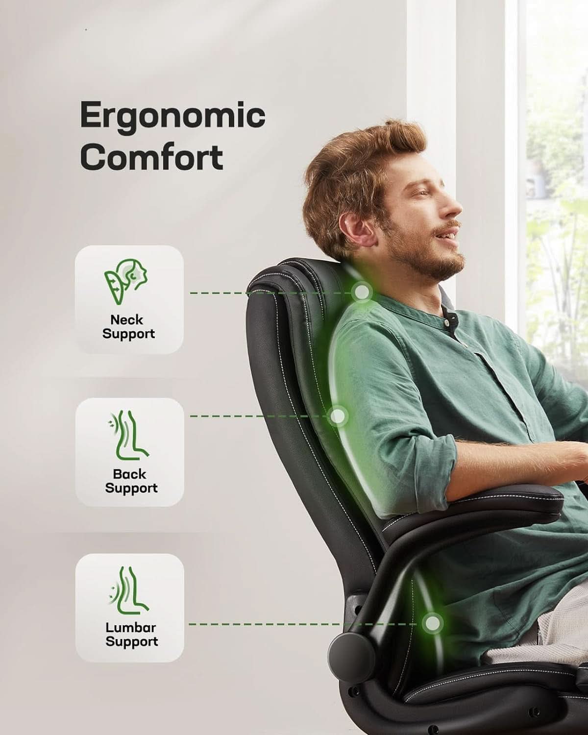 Executive Office Chair With Flip Up Armrests PU Leather Black
