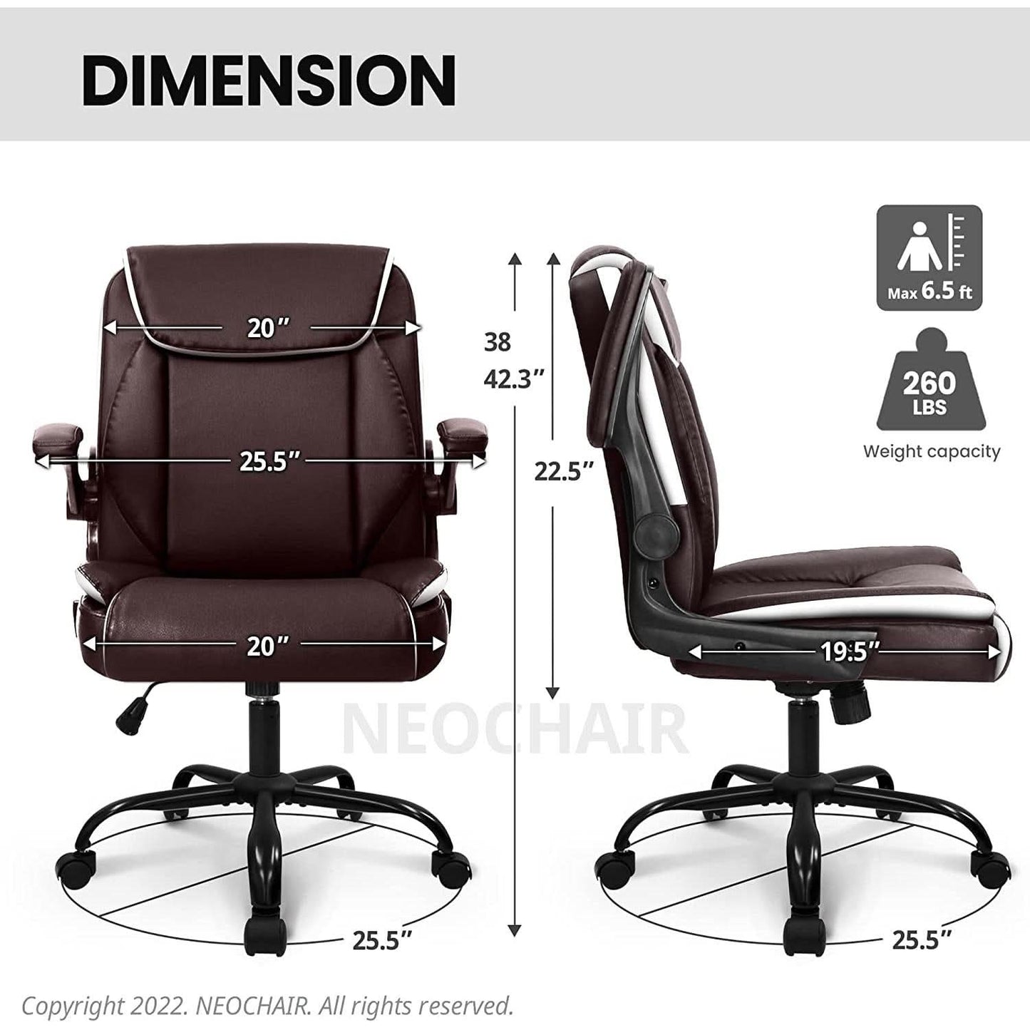Brown Ergonomic Office Chair With Adjustable Flip Up Arms