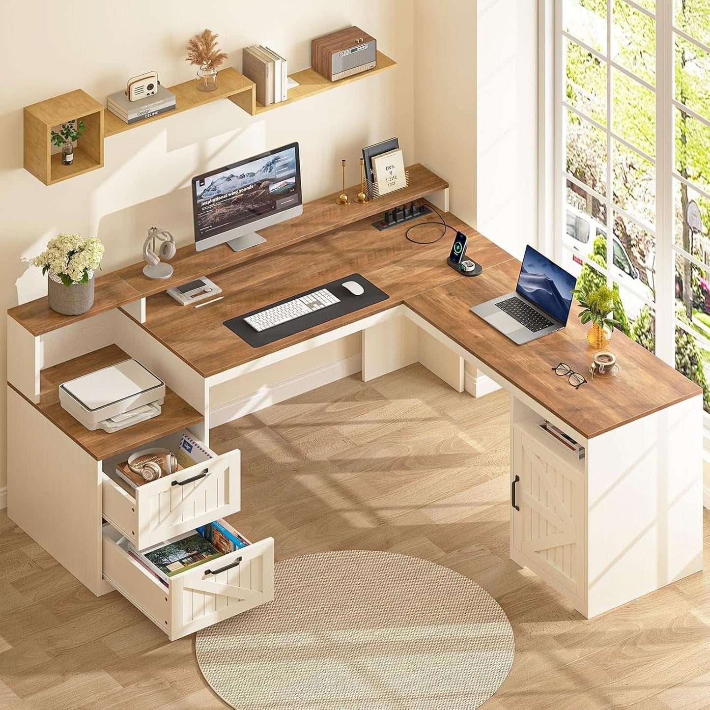 63 Inch L Shaped Desk With Built In Charging Station