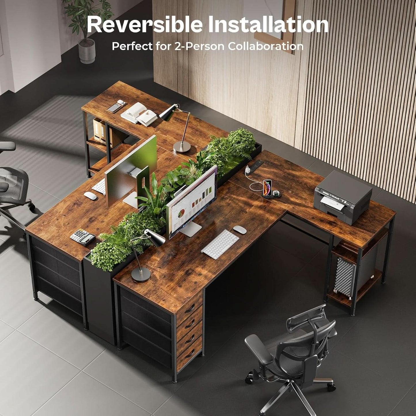 63 Inch L Shaped Desk With Built In Power Outlets And USB