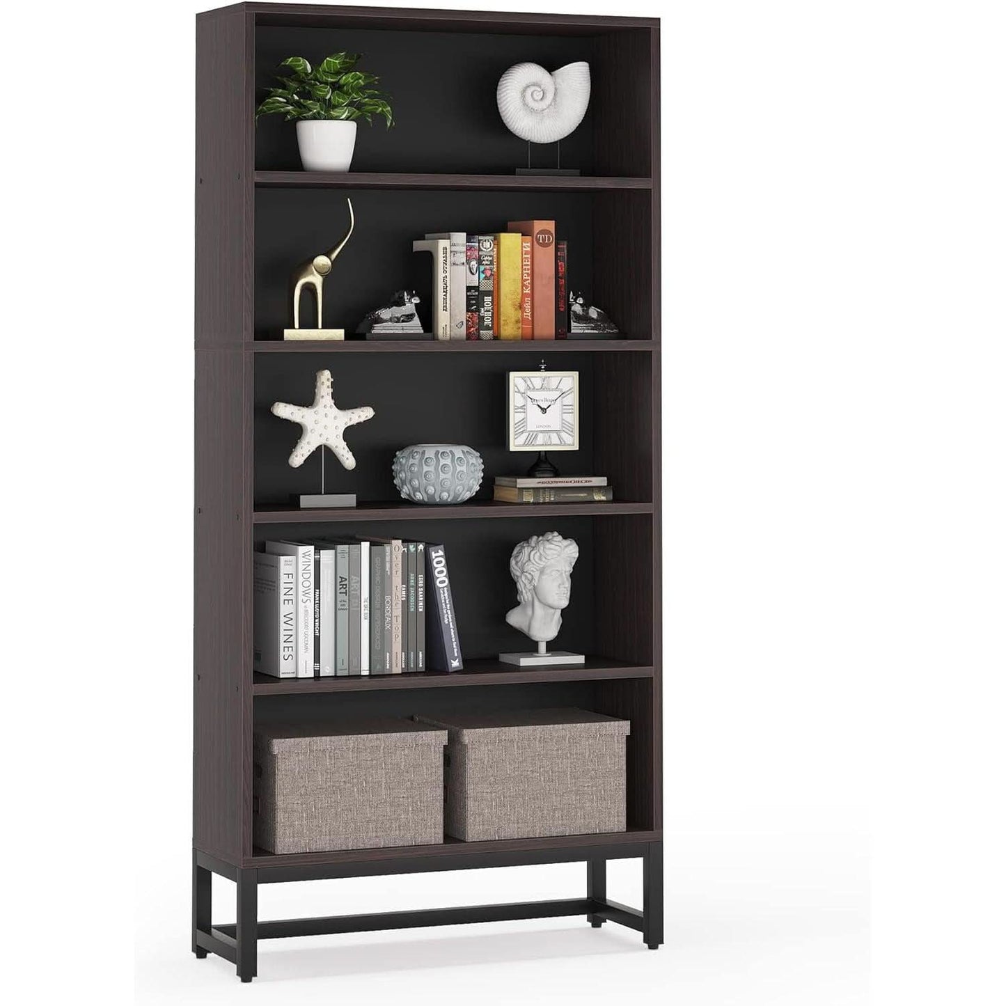Tall Bookcase And Bookshelf 70.8 Inch Sandalwood Shelving
