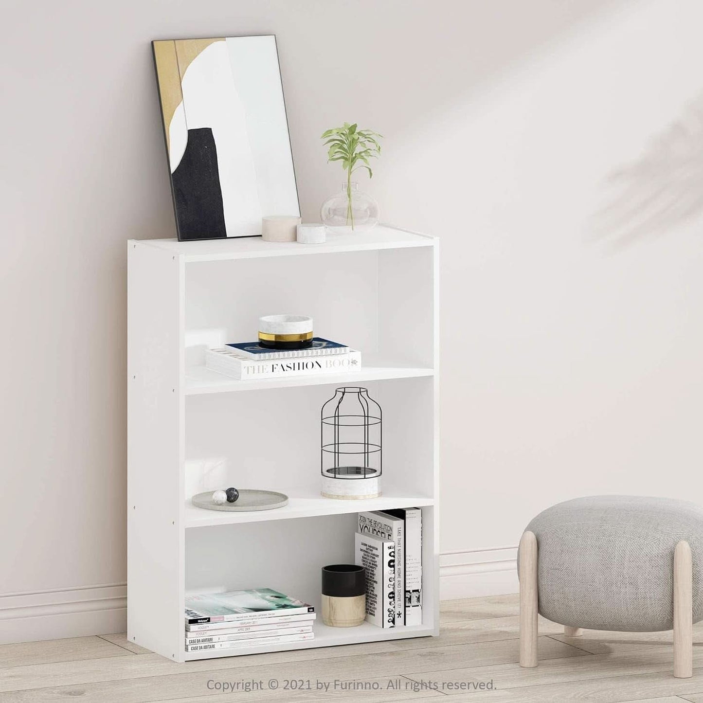 Pasir 3-Tier Open Shelf Bookcase White 31.5 Inch High