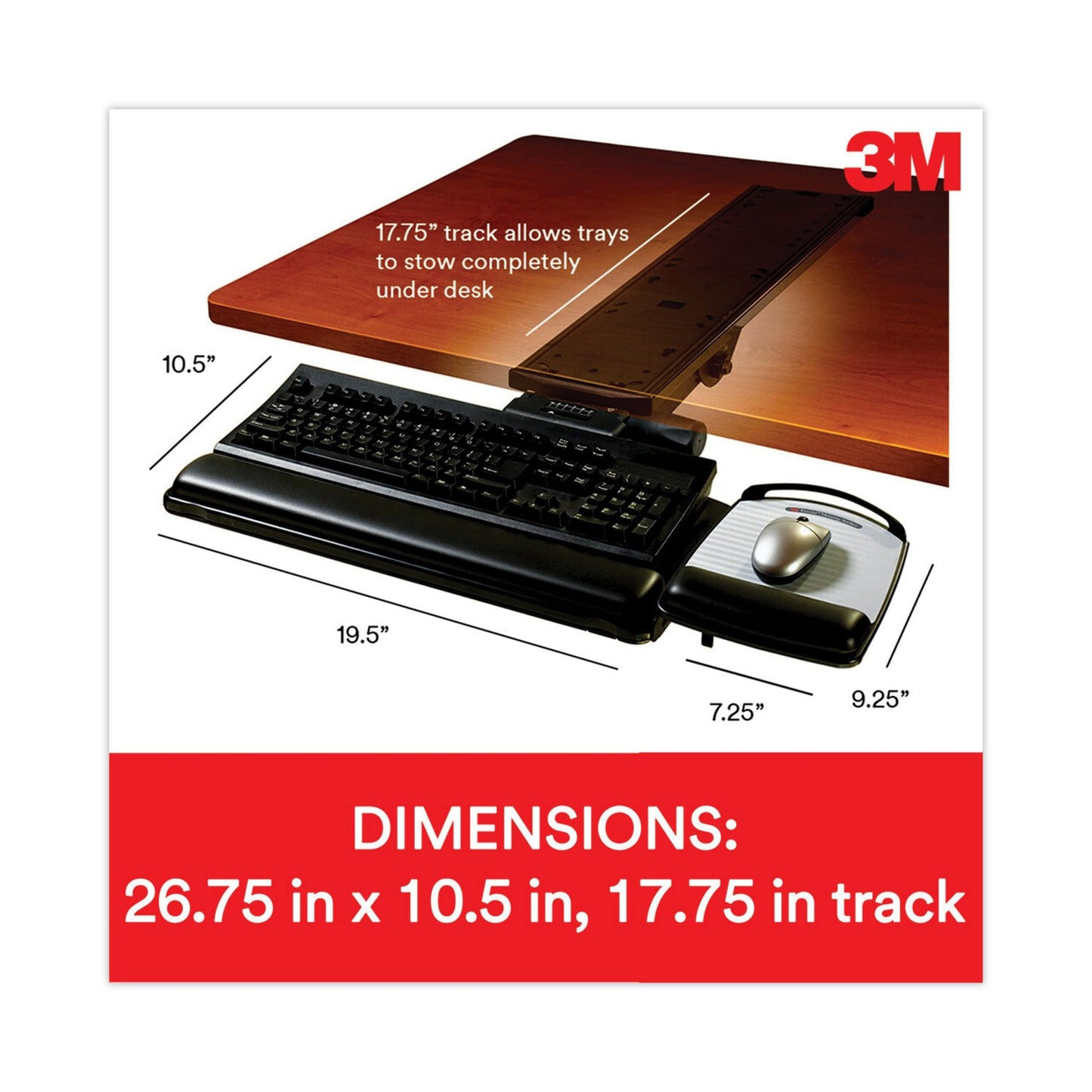3M Knob Adjust Keyboard Tray With Highly Adjustable Platform, Black