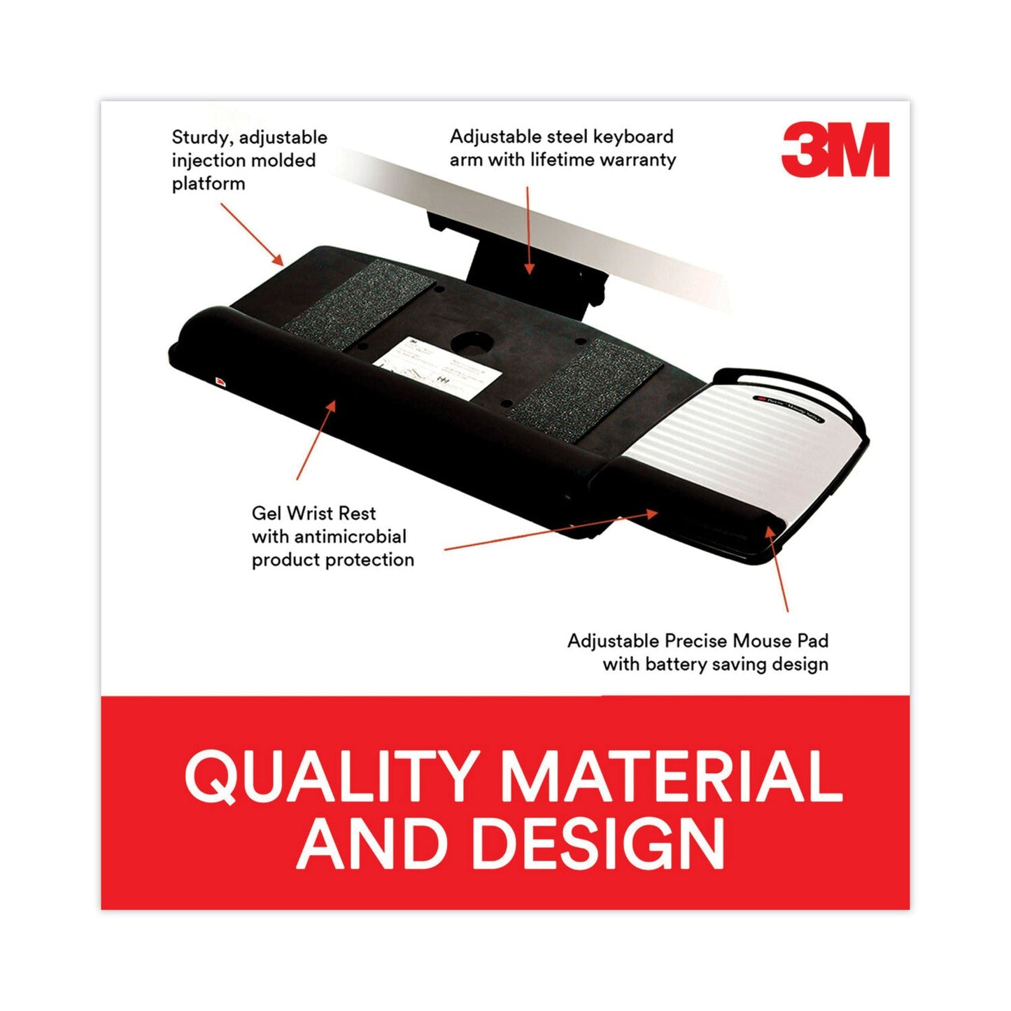 3M Knob Adjust Keyboard Tray With Highly Adjustable Platform, Black