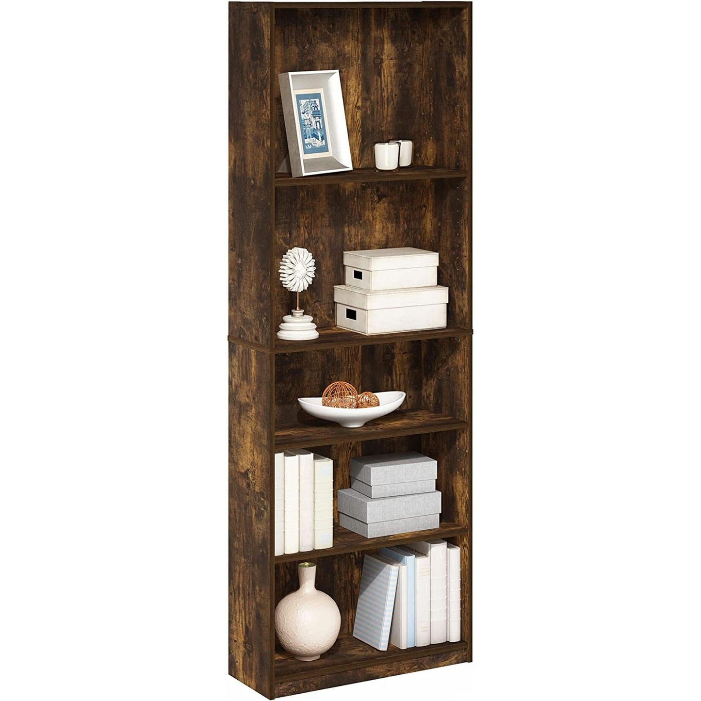 Amber Pine Adjustable 5-Tier Bookcase With Durable Shelves
