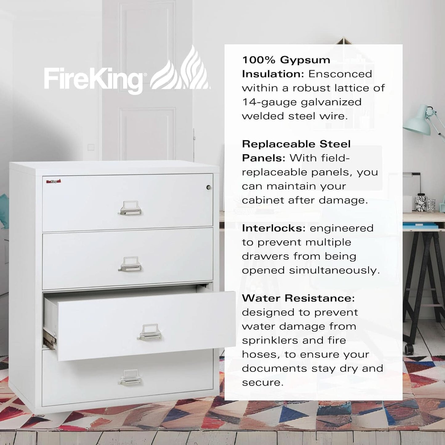 White 4 Drawer Fire Safe Lateral File Cabinet 1 Hour