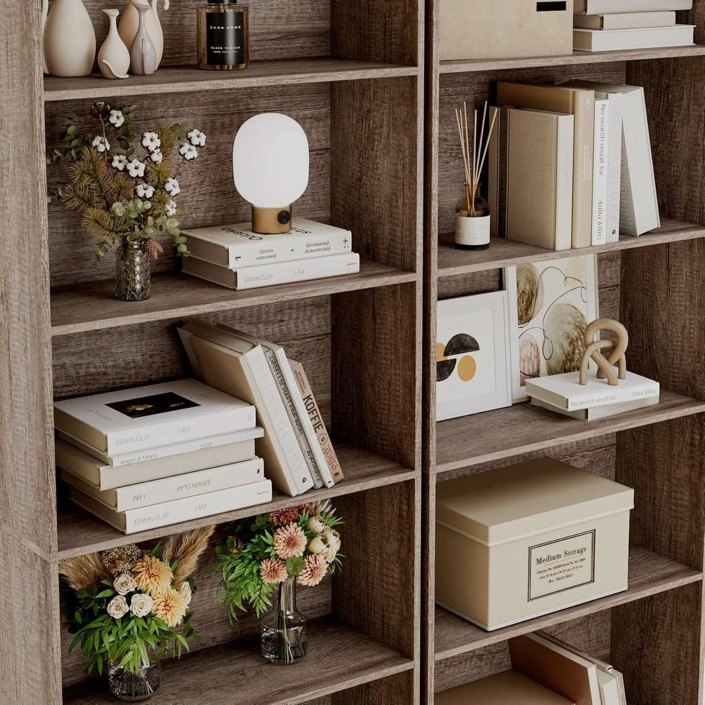 6 Tier Open Bookcase Gray Freestanding For Bedroom Space