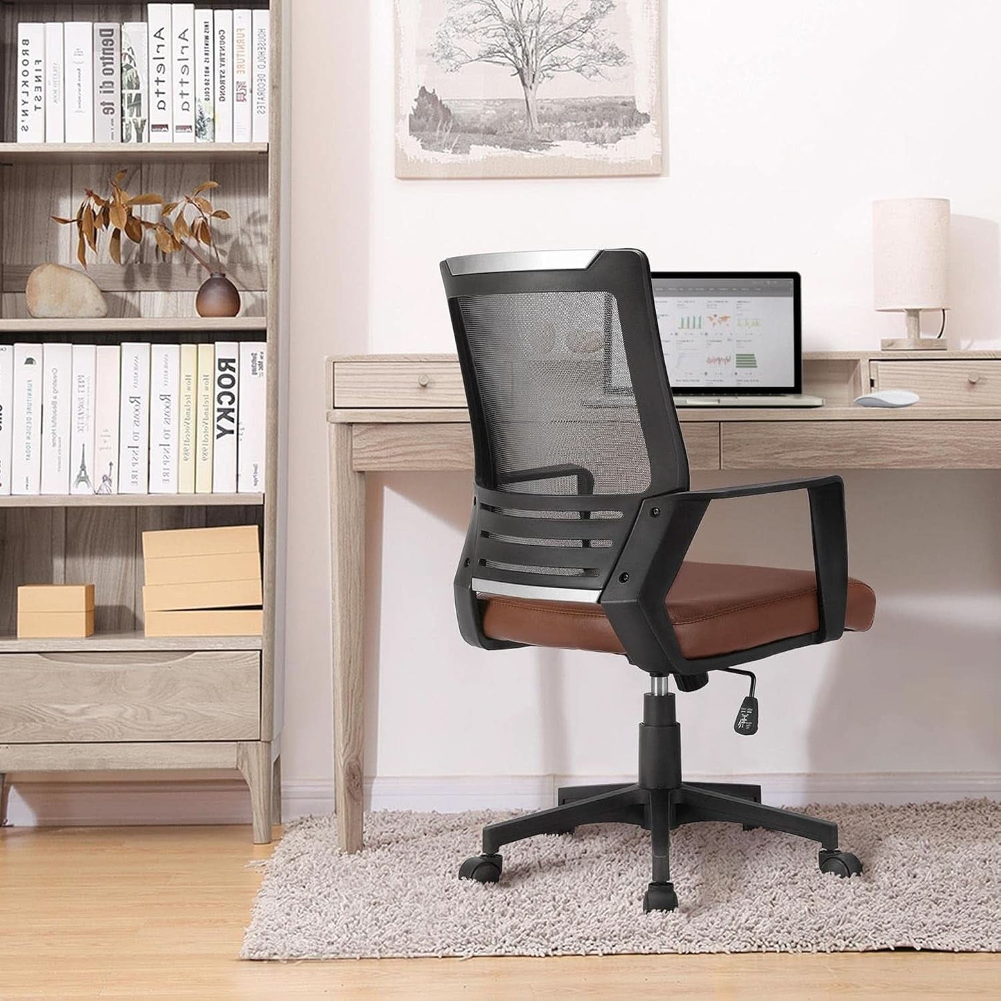 Ergonomic Leather Mesh Office Chair Lumbar Support Brown