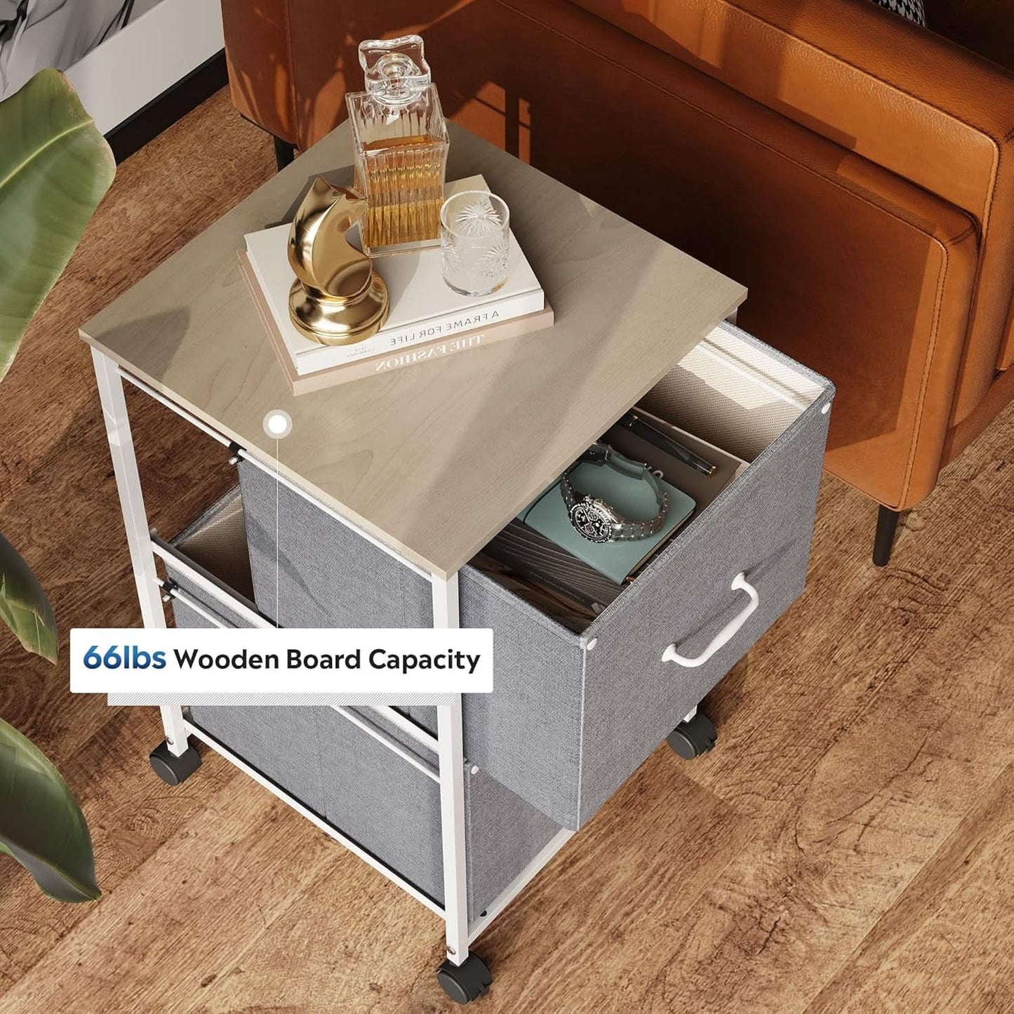 Light Grey 2 Drawer Mobile File Cabinet Rolling Printer Stand Fits A4 Or Letter Size