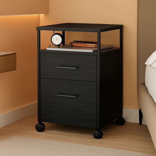 2 Drawer Mobile File Cabinet With Open Storage Shelf Black
